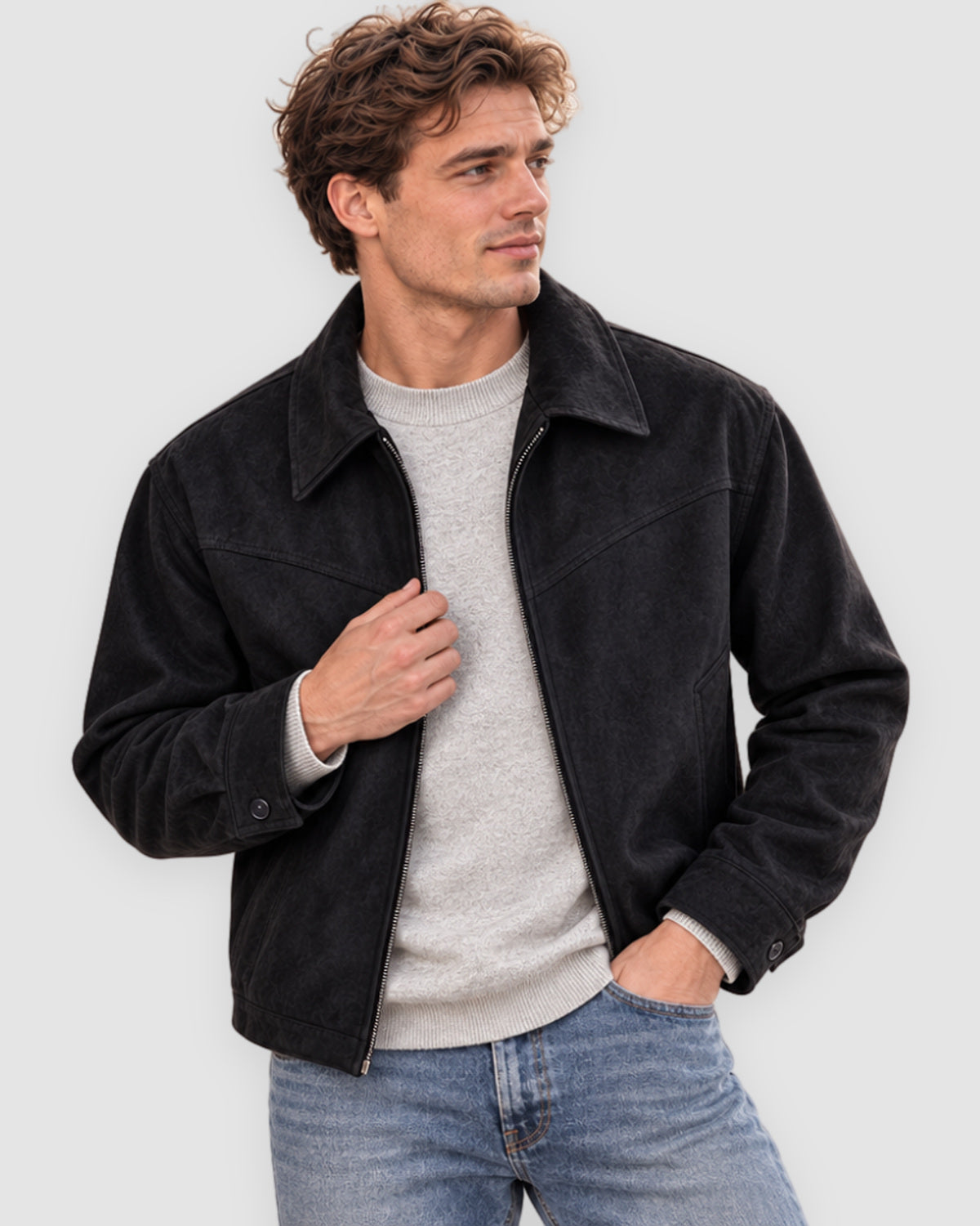 Herren Kurzjacke in Veloursleder-Optik mit Umlegekragen, Bild 4