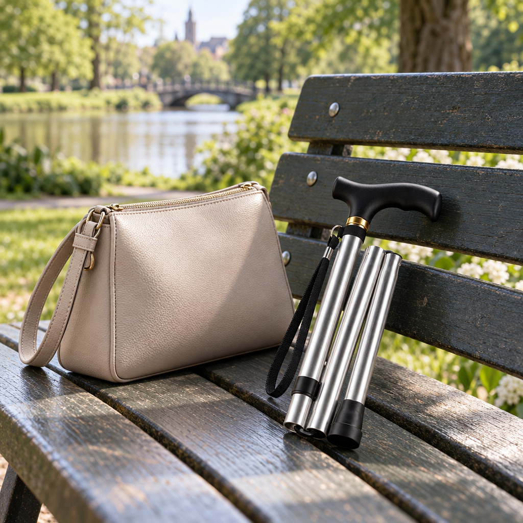 Faltbarer Aluminium-Gehstock mit T-Griff und Handschlaufe