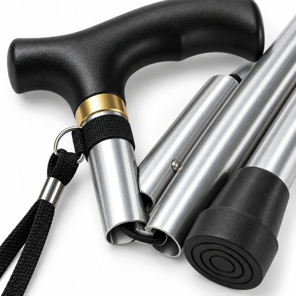 Faltbarer Aluminium-Gehstock mit T-Griff und Handschlaufe