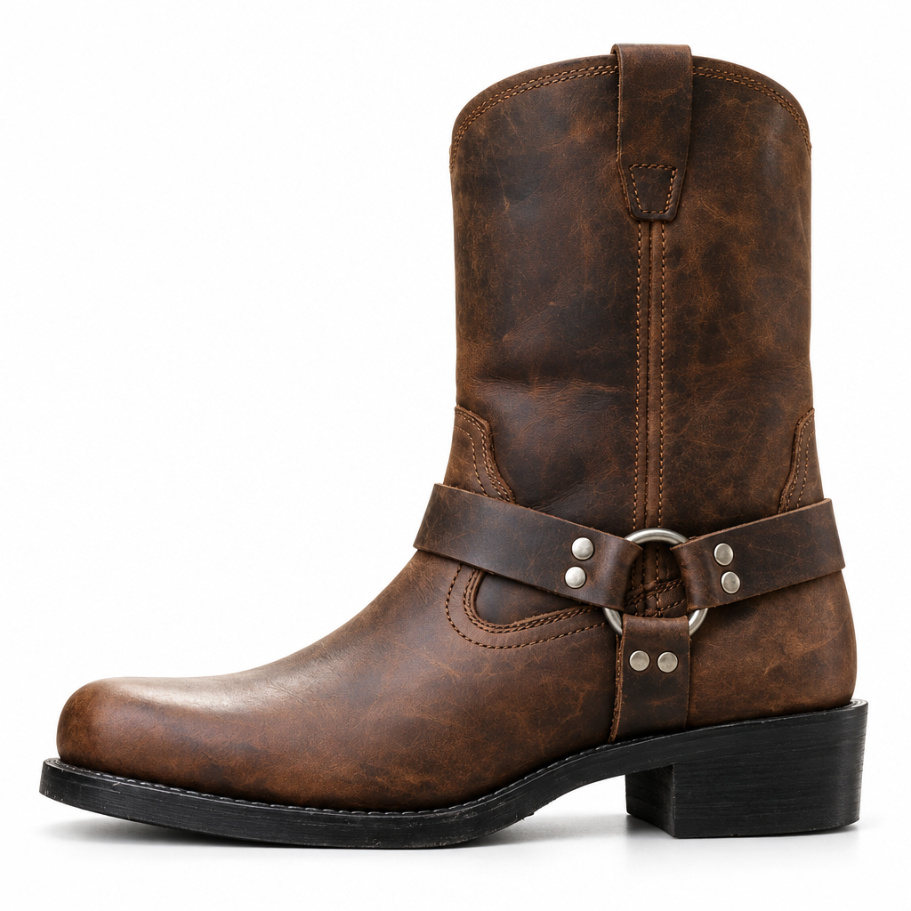 Herren Westernstiefel mit Riemen und Metalldetails