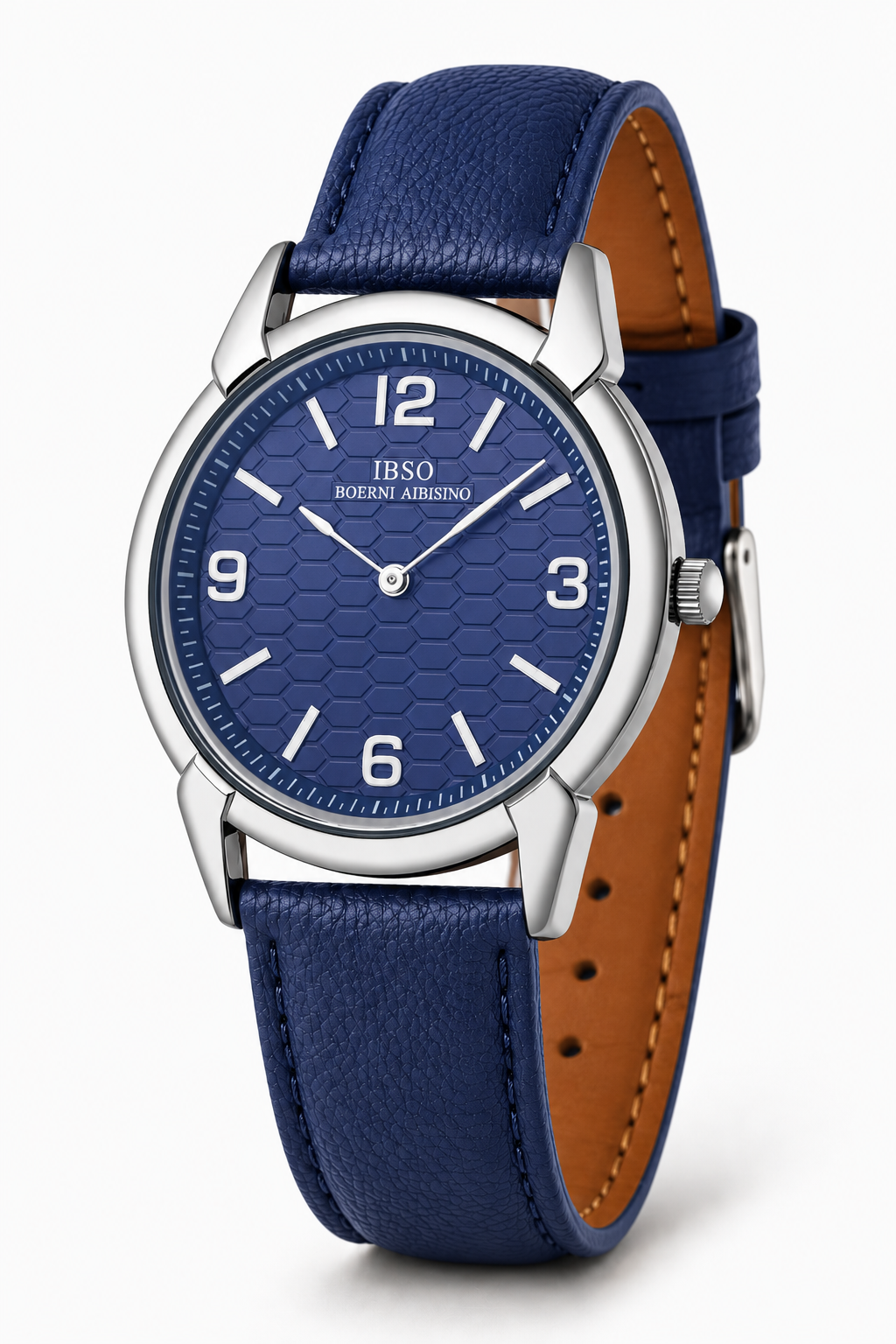 Herren-Quarzuhr – Silberfarbenes Gehäuse, blaues Zifferblatt und blaues Lederarmband