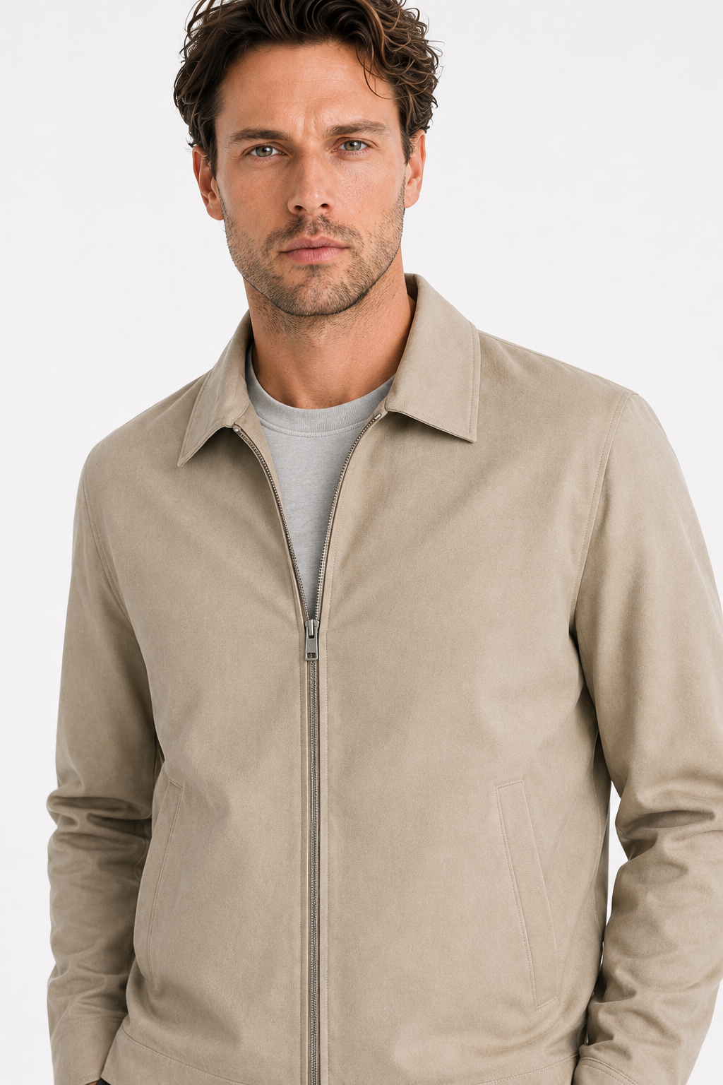 Herren-Übergangsjacke mit Reißverschluss, klassischem Kragen und lockerer Passform