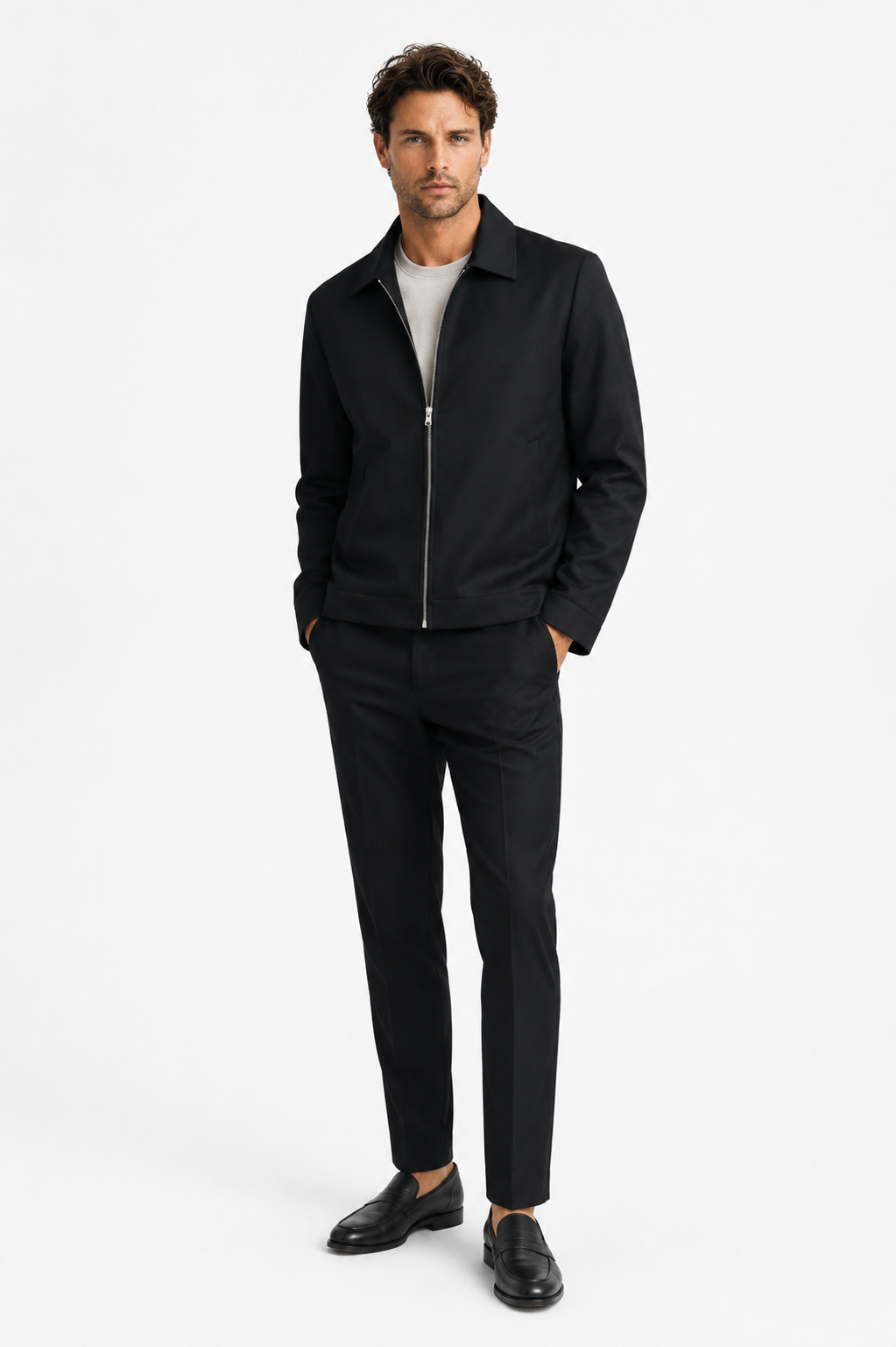 Herren-Übergangsjacke mit klassischem Kragen und lockerer Passform