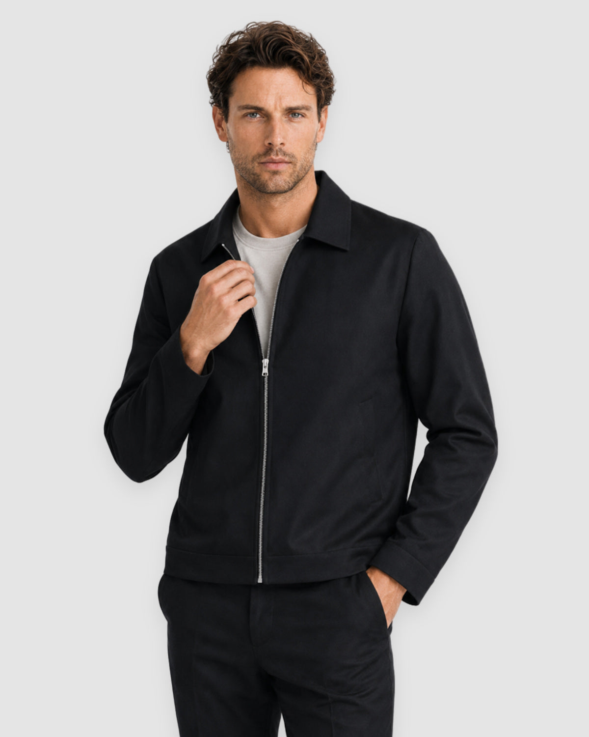 Herren Übergangsjacke mit Kragen – Schwarz, Bild 2