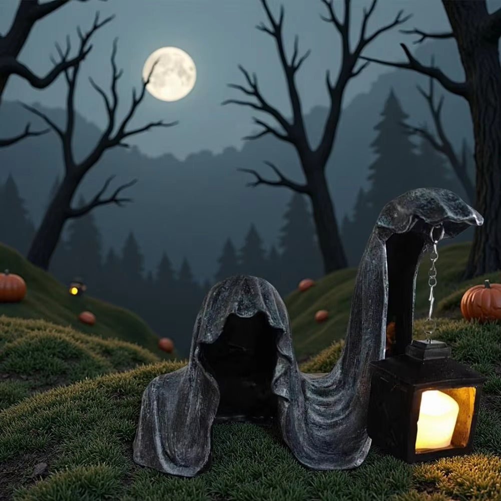 Geisterfigur mit Laterne - Leuchtende Halloween-Deko Grau