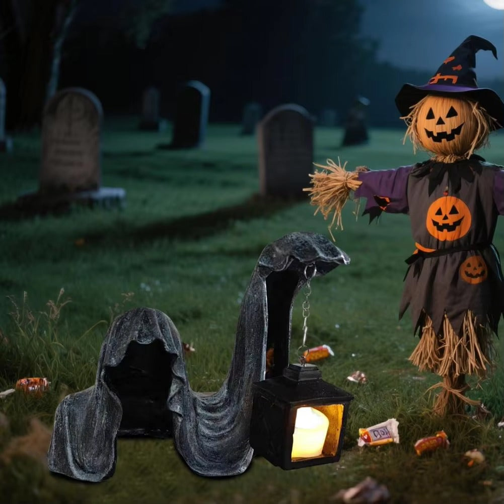 Geisterfigur mit Laterne - Leuchtende Halloween-Deko Grau