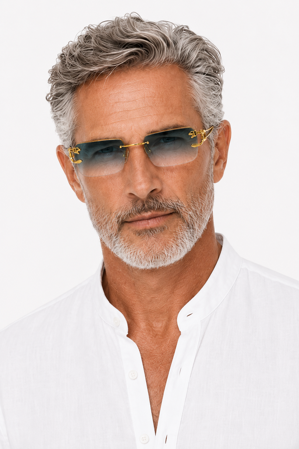 Quadratische randlose Herren-Sonnenbrille mit Tigerkopf-Details