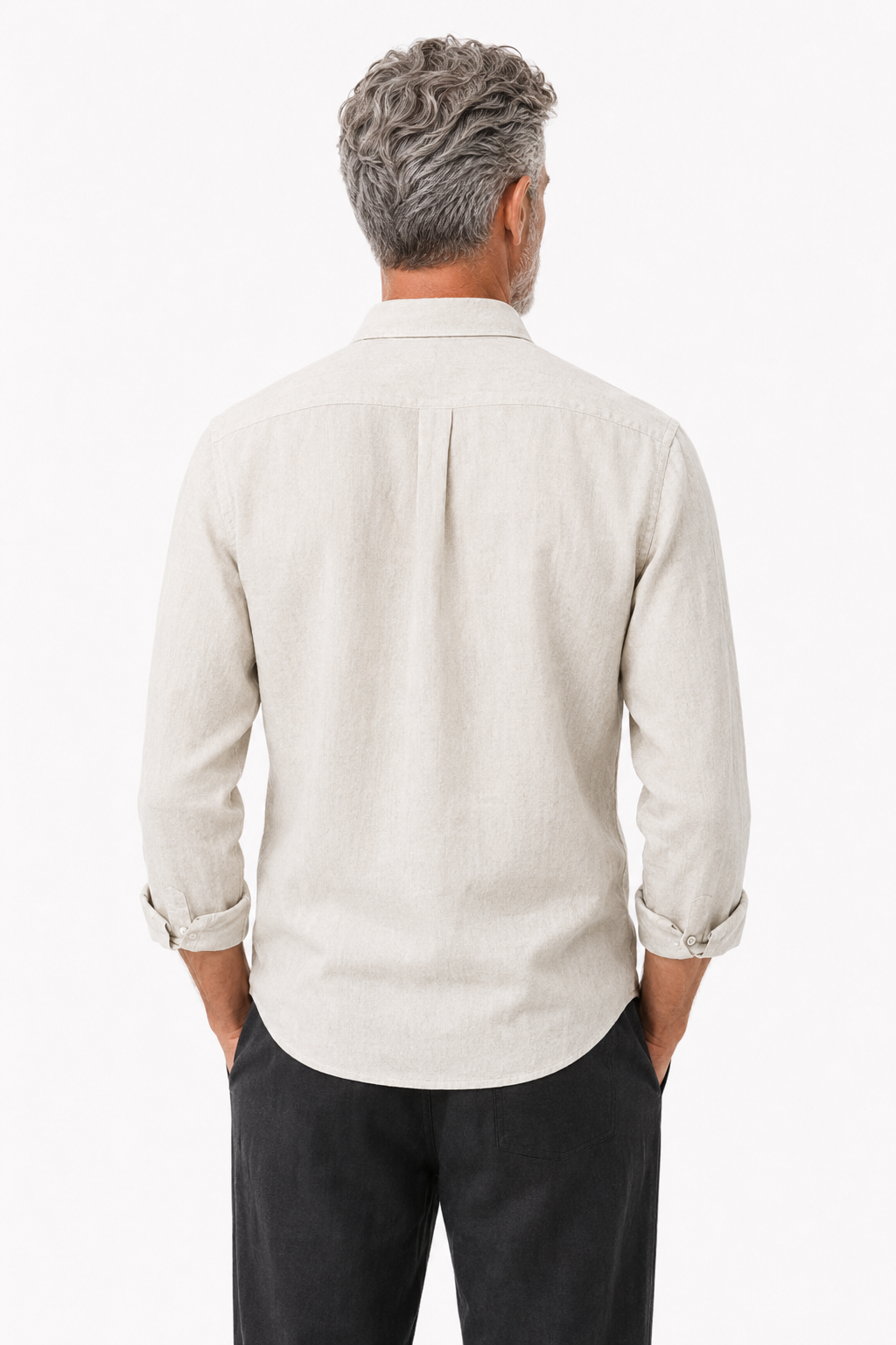 Leinen-Set für Männer - Langarm, Beige-Schwarz, luftig-leicht