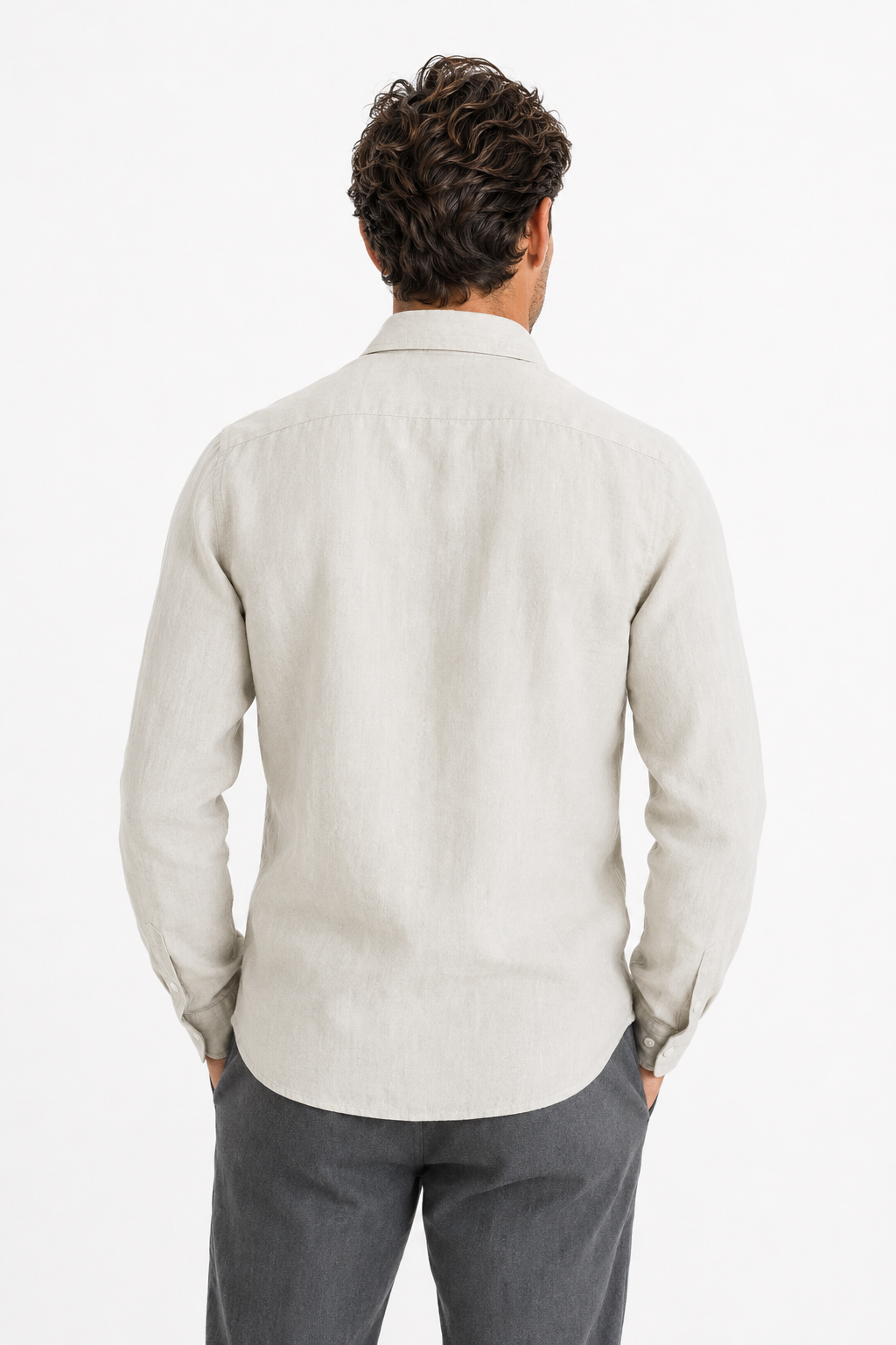 Männer Leinen-Set Langarm - Luftig-leicht für den Sommer Beige/Grau