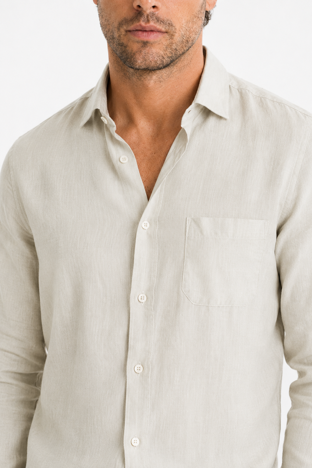 Männer Leinen-Set Langarm - Luftig-leicht für den Sommer Beige/Grau