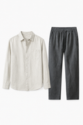 Männer Leinen-Set Langarm - Luftig-leicht für den Sommer Beige/Grau