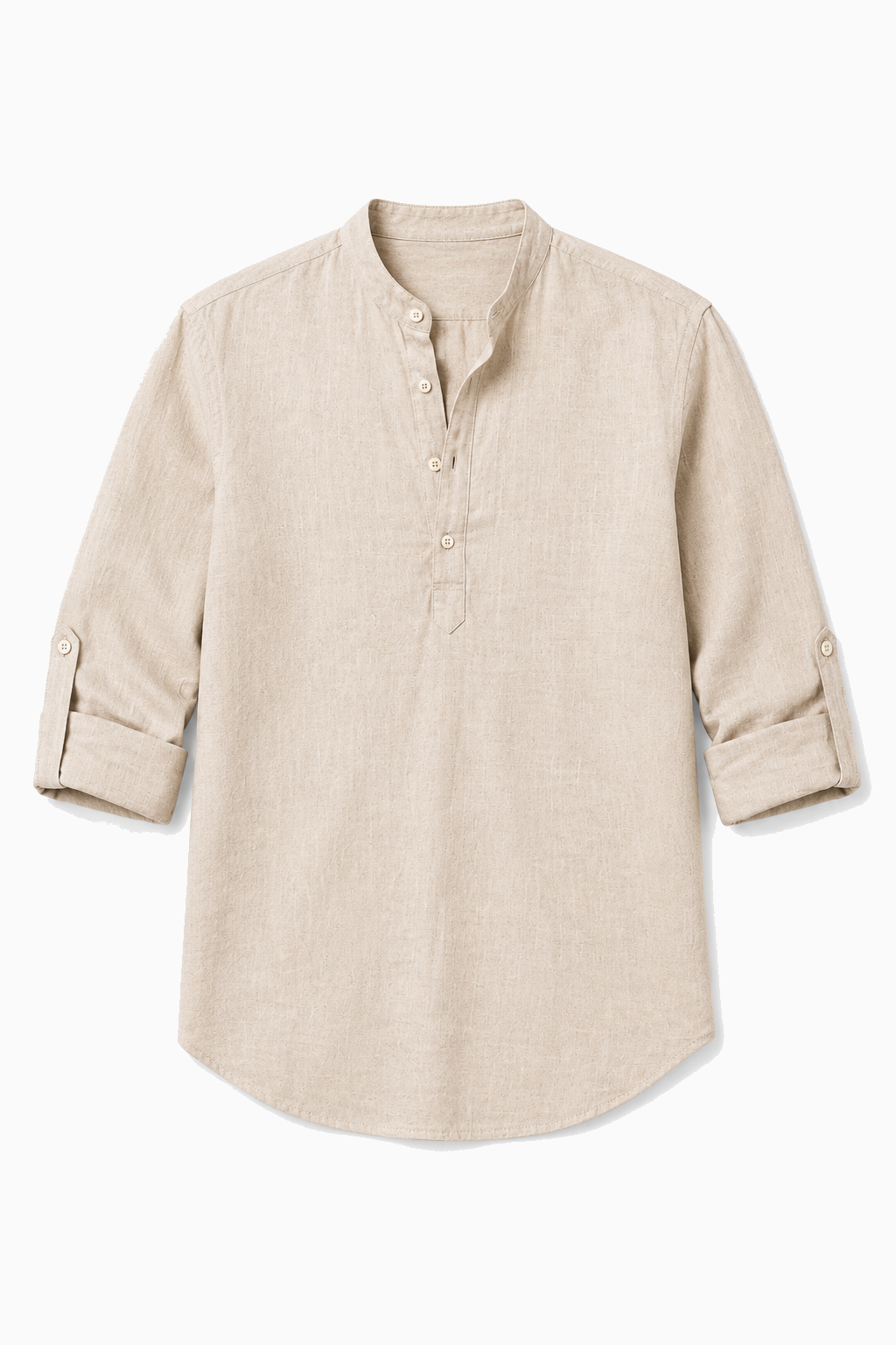 Herren Leinenhemd Khaki – Langarm Stehkragen Sommerhemd