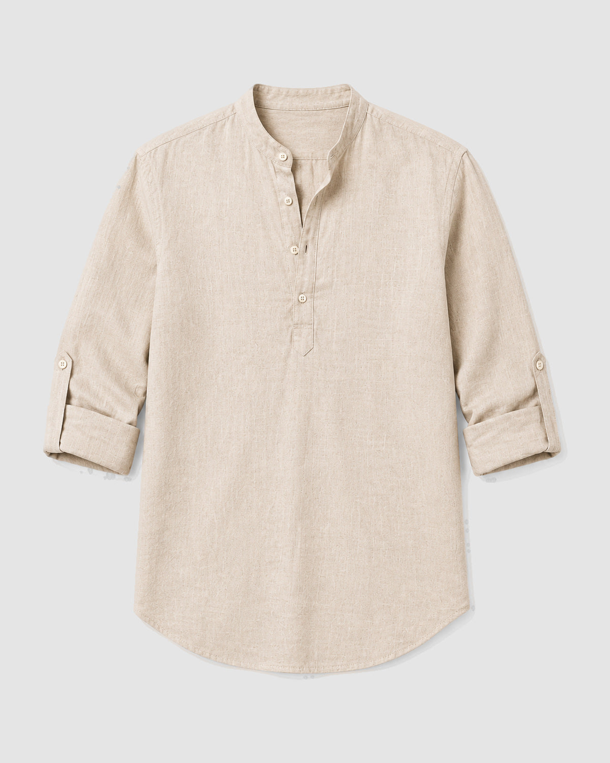 Herren Hemd mit Stehkragen, Langarm – Khaki