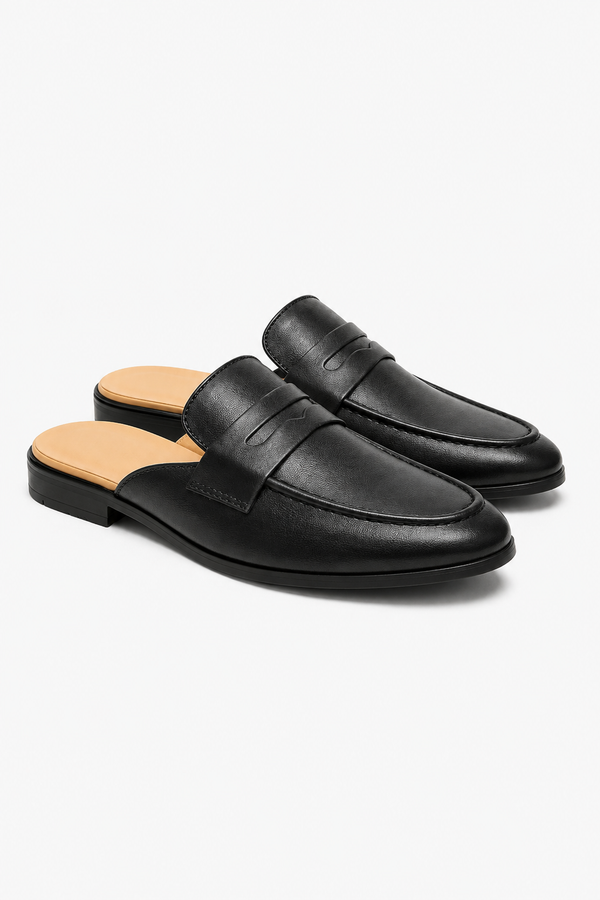 Schwarze Herren-Mules im Pennyloafer-Stil