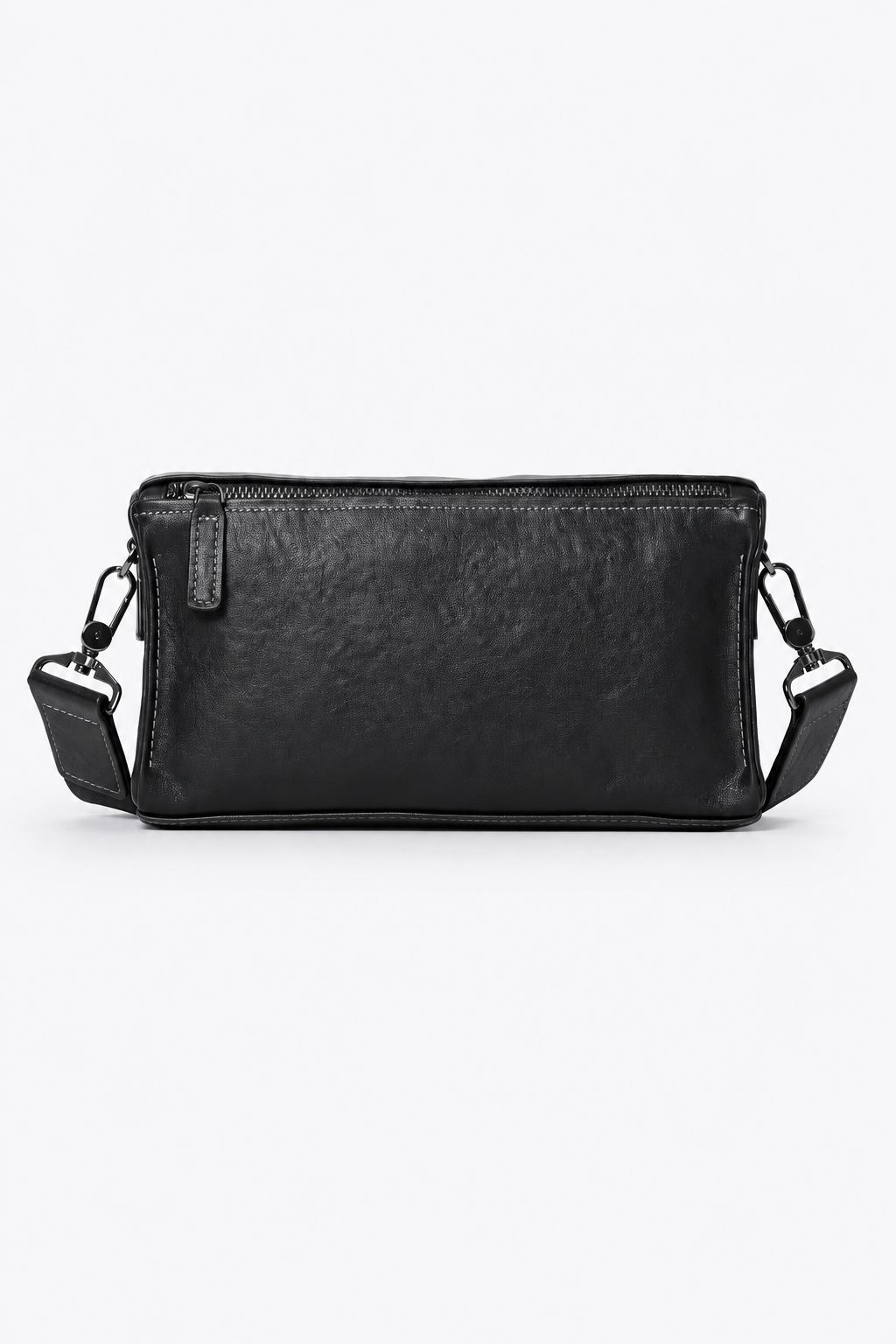 Schwarze Herren Satchel-Tasche aus Echtleder mit Reißverschluss