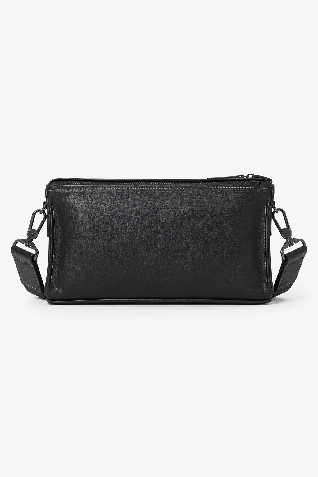 Schwarze Herren Satchel-Tasche aus Echtleder mit Reißverschluss