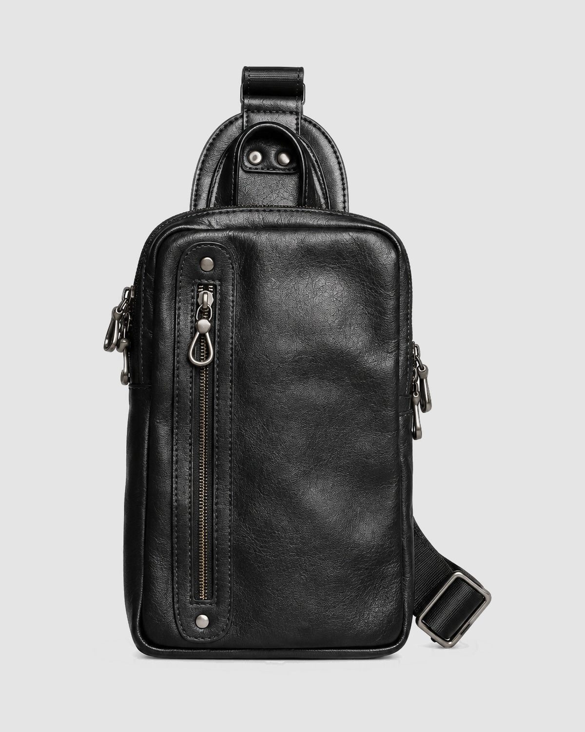 Herren Sling Bag mit Reißverschlussfächern – Schwarz