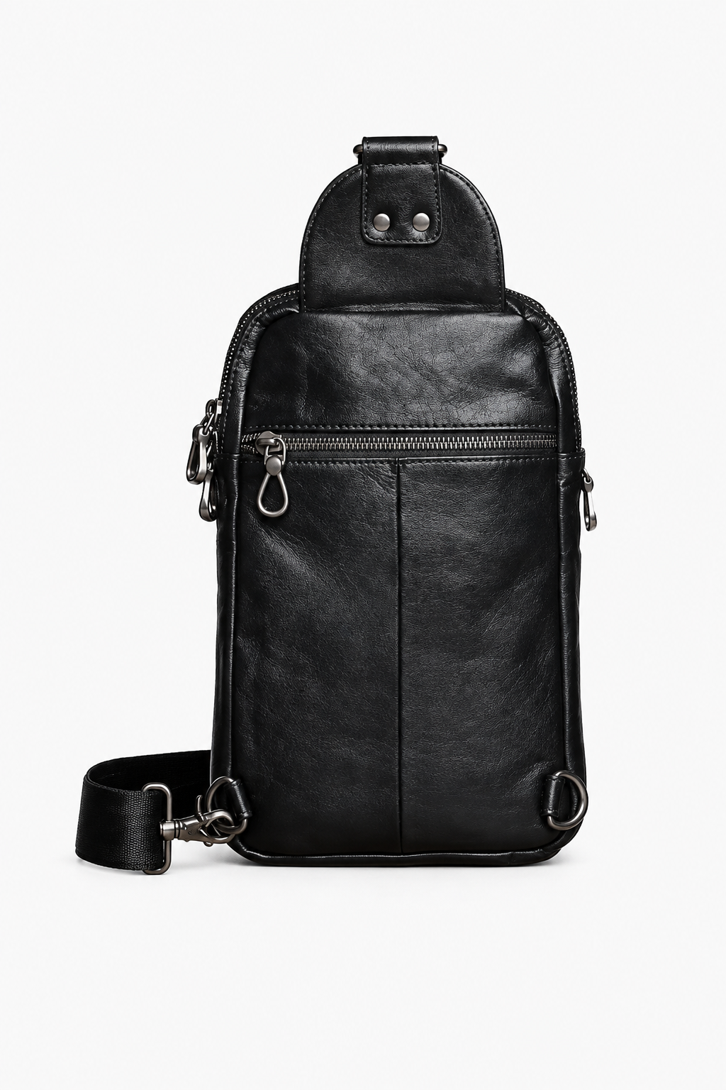 Schwarze Herren Sling Bag aus Echtleder mit Reißverschlusstaschen