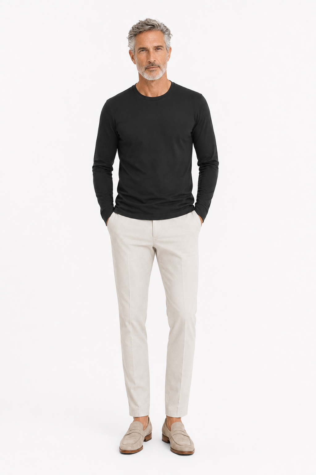 Longsleeve Herren Baumwolle Rundhals Onyx Black