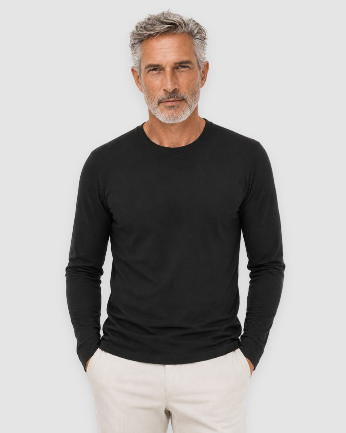 Herren Longsleeve aus Lyocell mit Rundhals – Schwarz, Bild 2