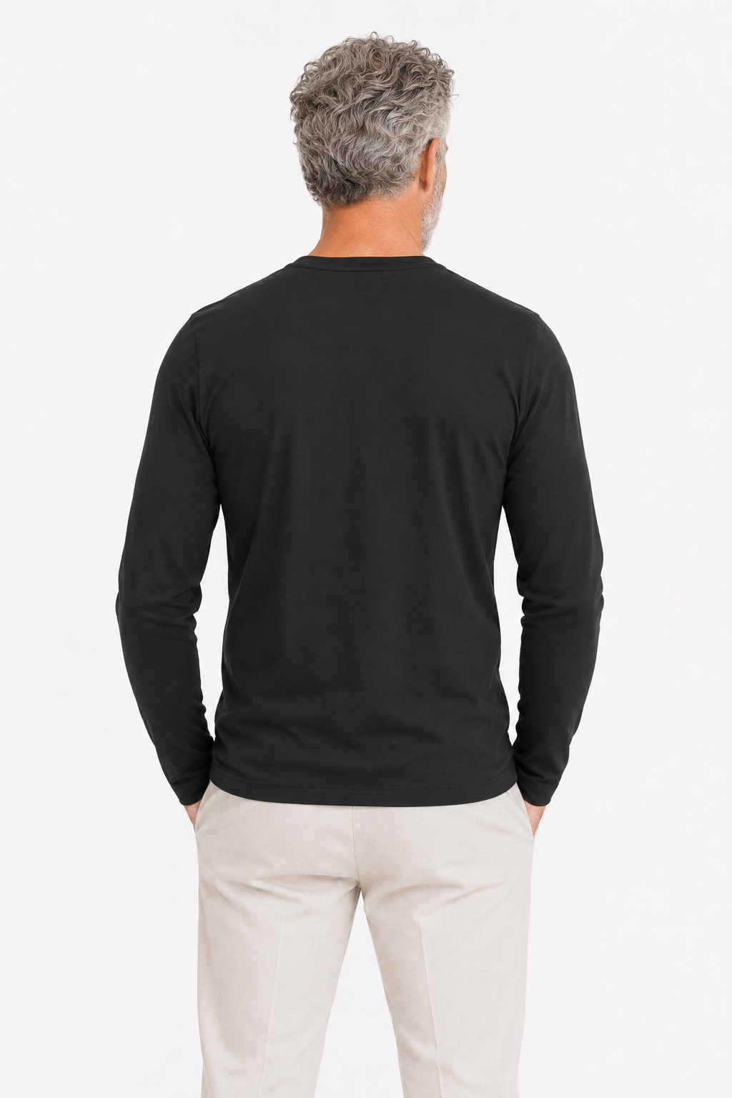Longsleeve Herren Baumwolle Rundhals Onyx Black