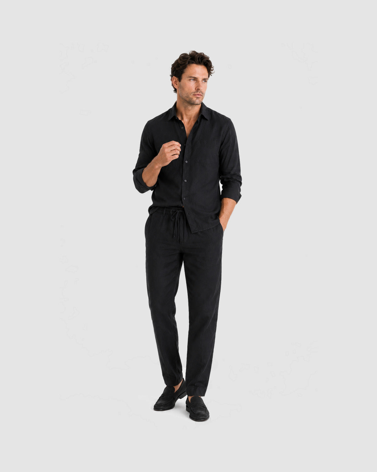 Herren Leinen-Set Langarm mit Hose – Schwarz, Bild 6