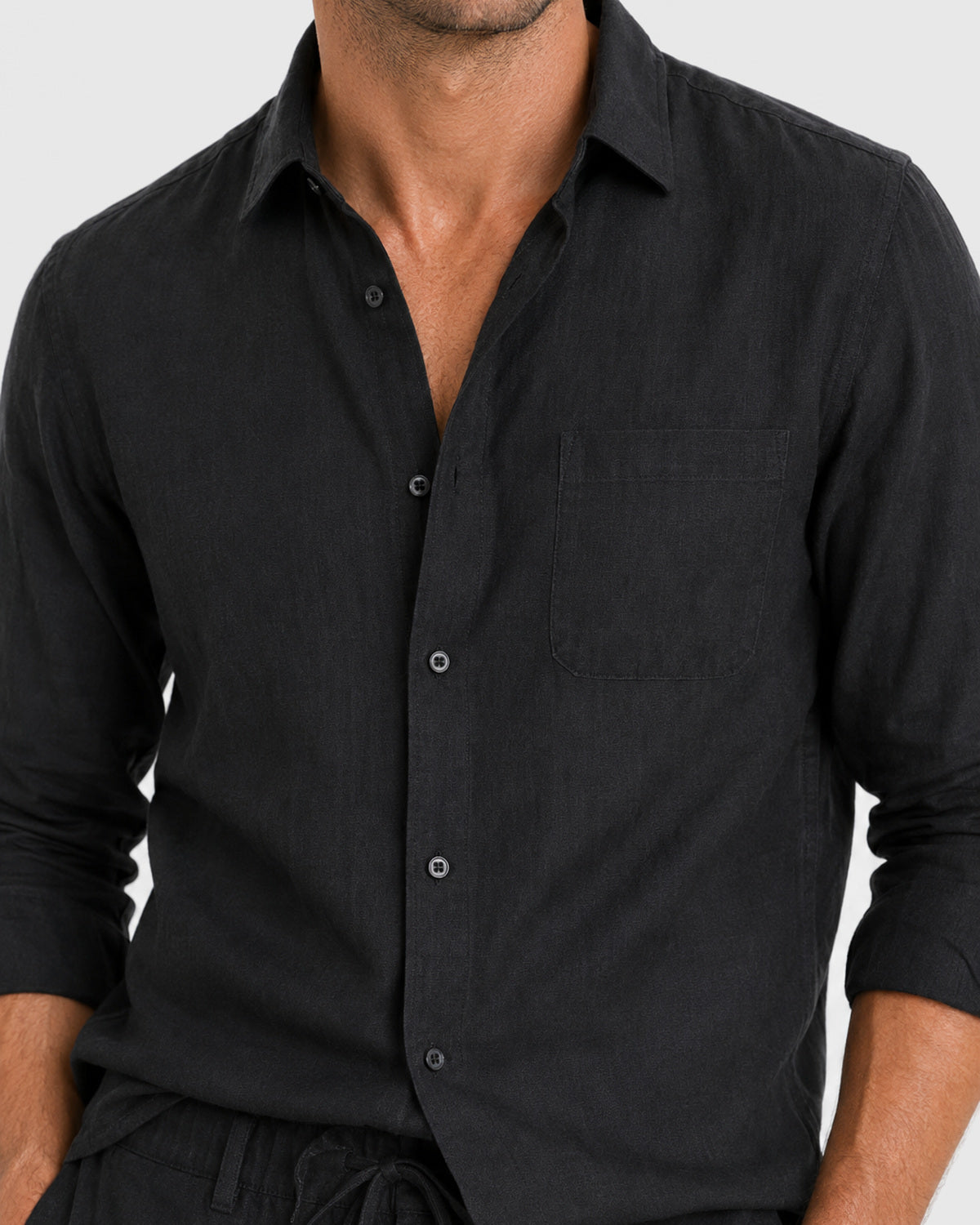 Herren Leinen-Set Langarm mit Hose – Schwarz, Bild 7