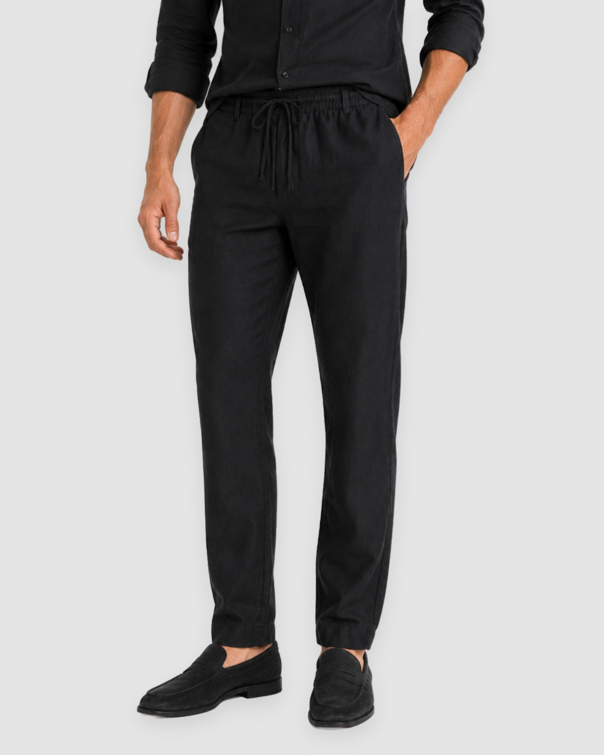 Herren Leinen-Set Langarm mit Hose – Schwarz, Bild 8