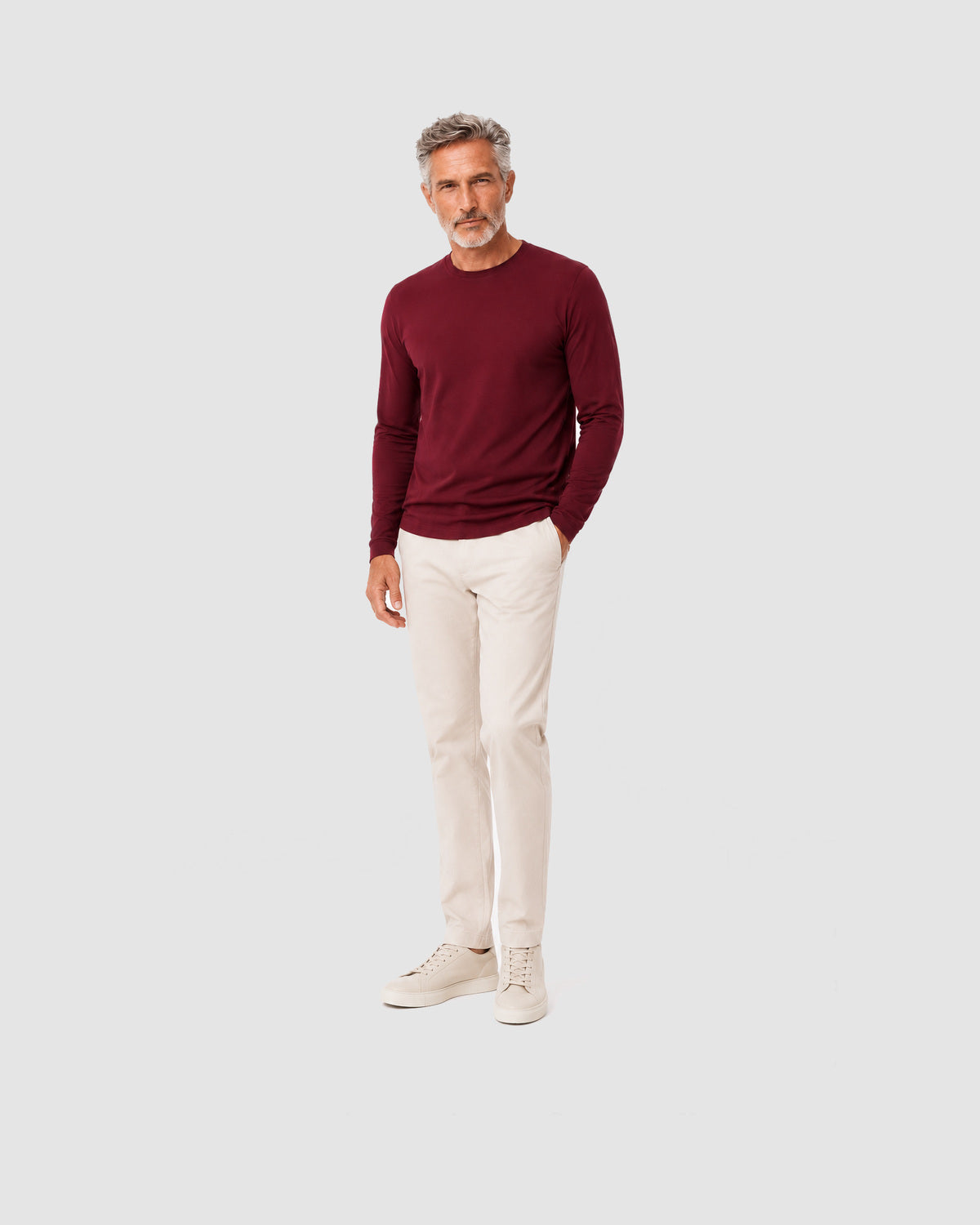 Herren Longsleeve mit Rundhals – Kirschrot, Bild 7