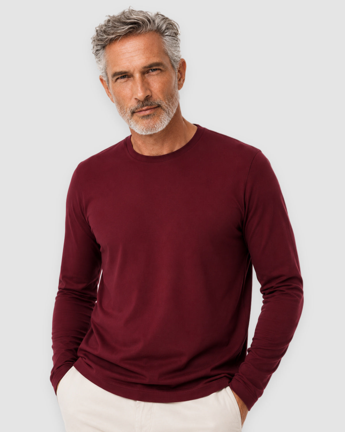 Herren Longsleeve mit Rundhals – Kirschrot, Bild 6
