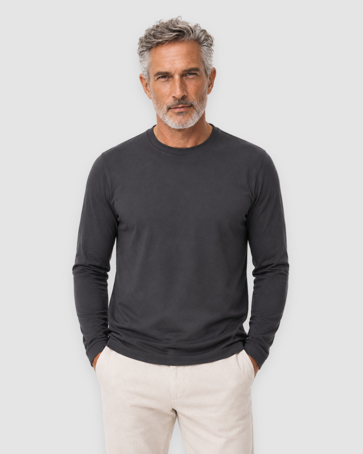 Herren Longsleeve mit Rundhals – Graphit, Bild 2