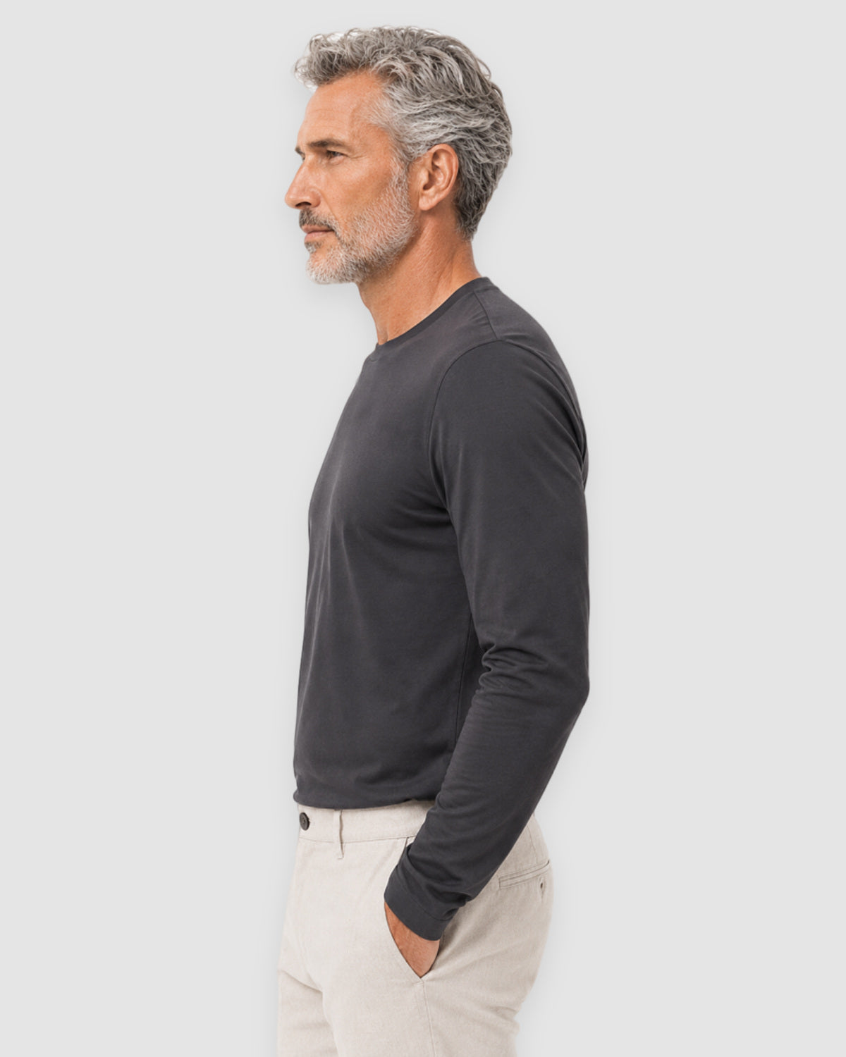 Herren Longsleeve mit Rundhals – Graphit, Bild 4