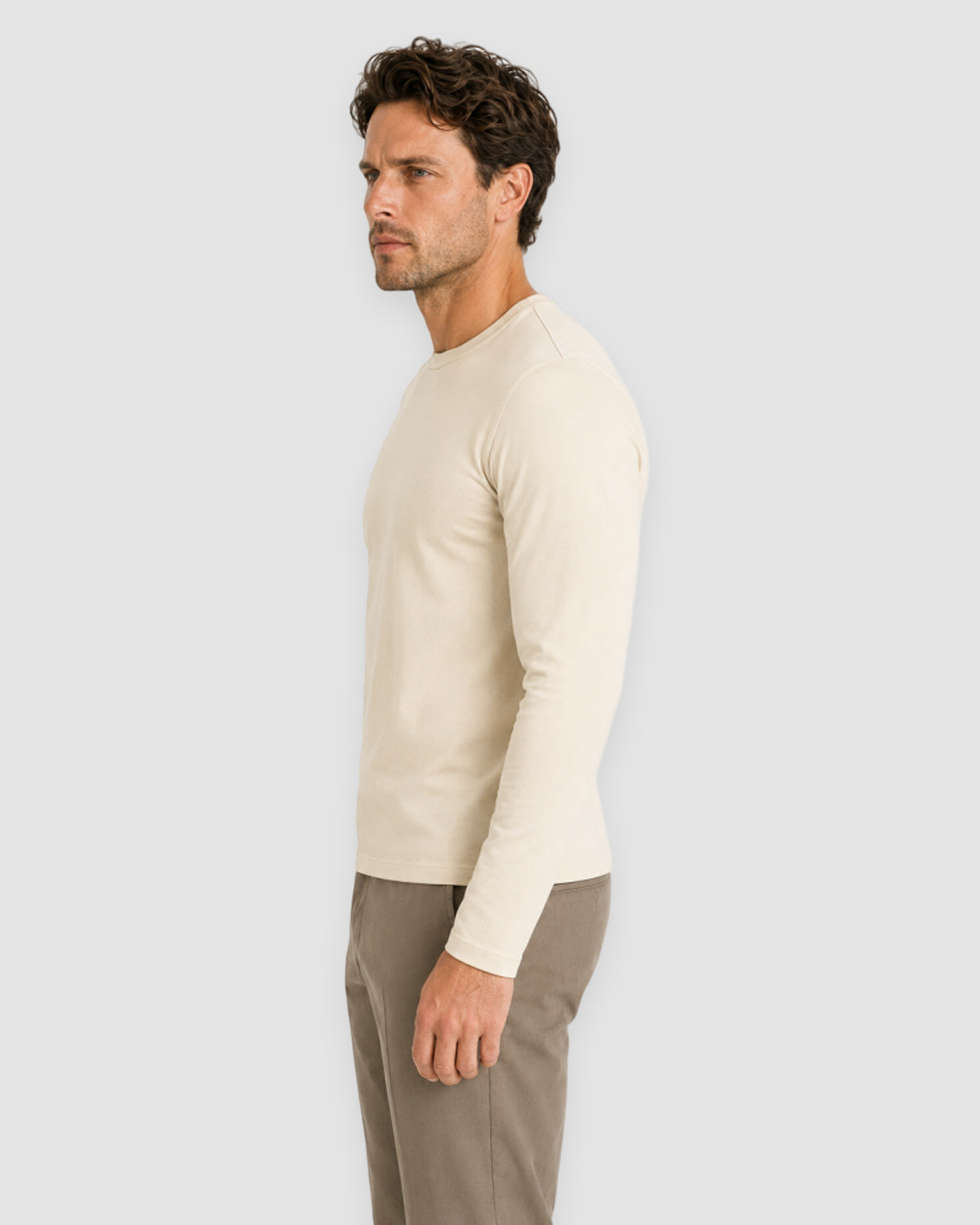 Herren Longsleeve mit Rundhals – Sandbeige, Bild 4