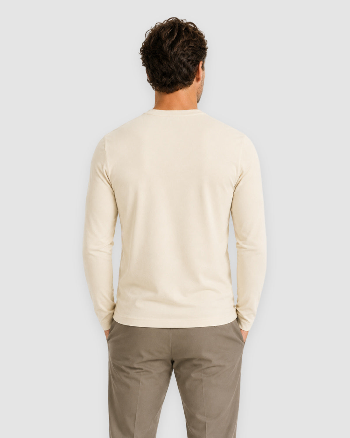 Herren Longsleeve mit Rundhals – Sandbeige, Bild 5