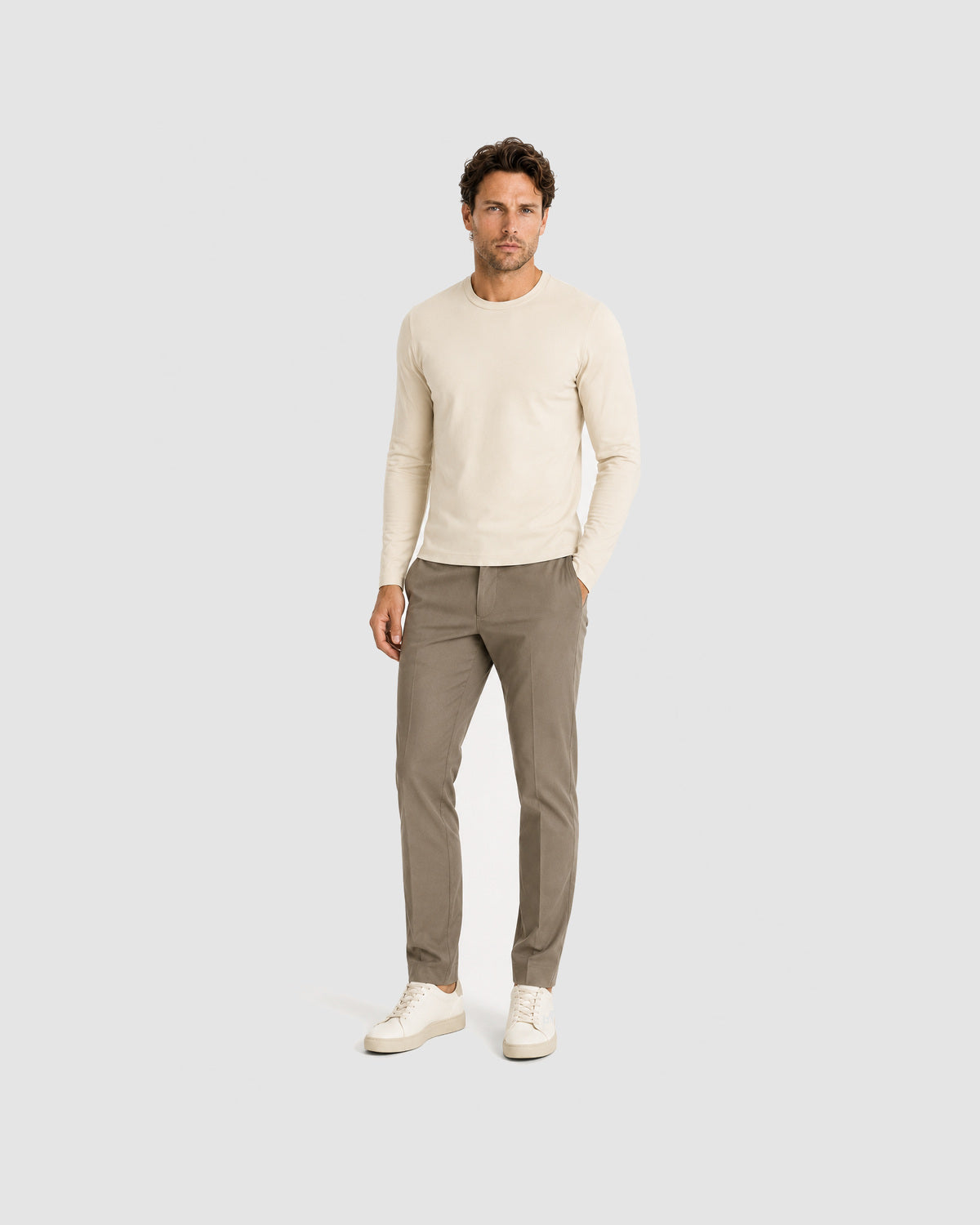 Herren Longsleeve mit Rundhals – Sandbeige, Bild 6