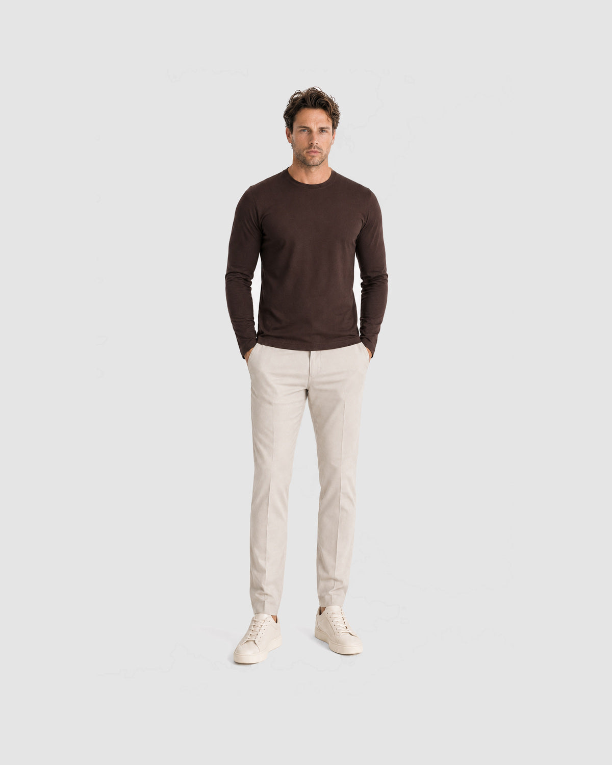 Herren Longsleeve mit Rundhals – Espresso, Bild 3