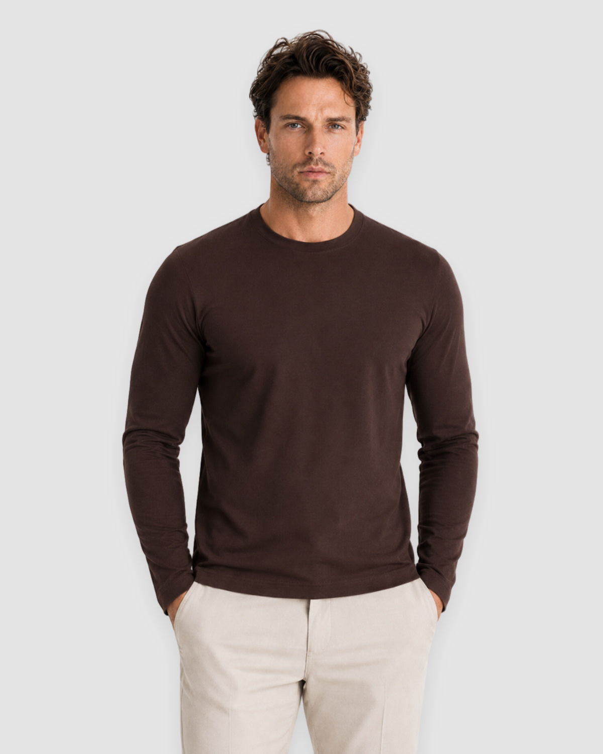 Herren Longsleeve mit Rundhals – Espresso, Bild 2