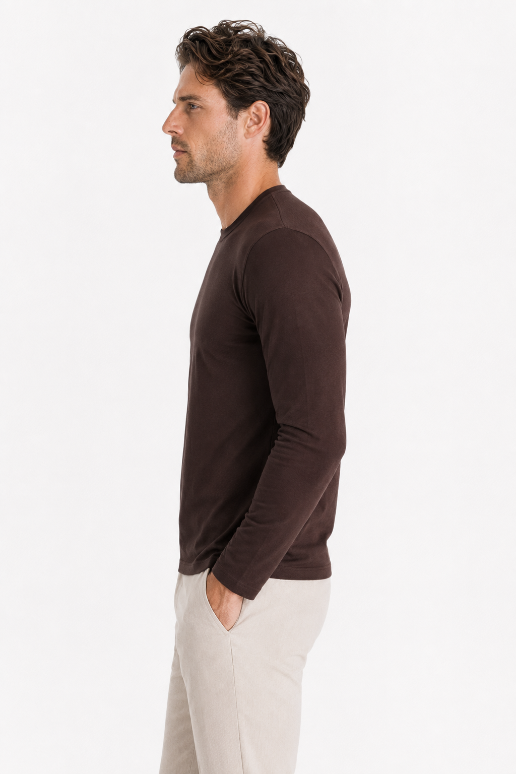 Longsleeve Herren Baumwolle Rundhals Rich Espresso
