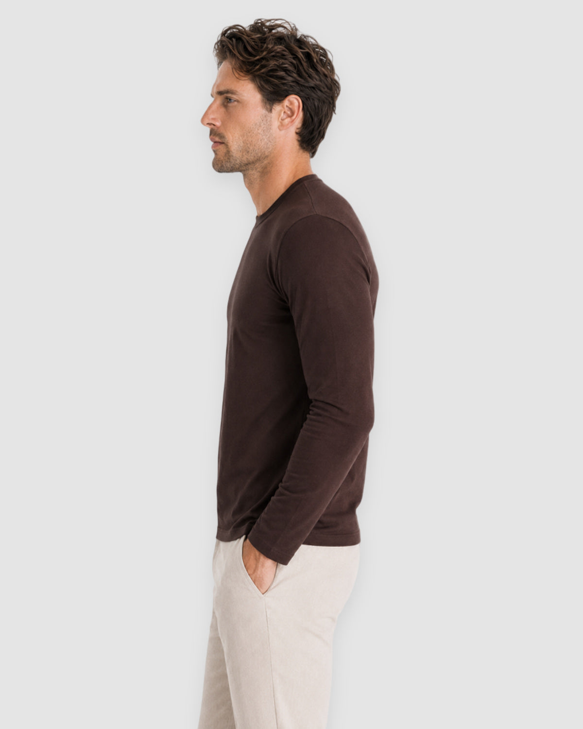 Herren Longsleeve mit Rundhals – Espresso, Bild 4