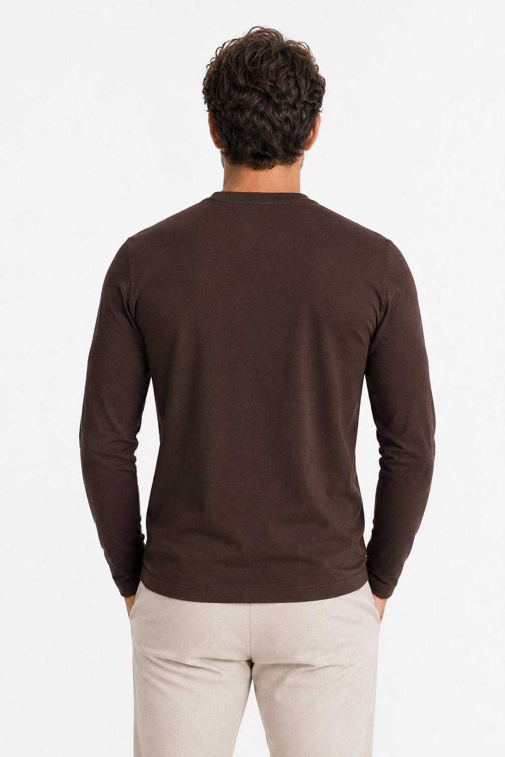 Longsleeve Herren Baumwolle Rundhals Rich Espresso