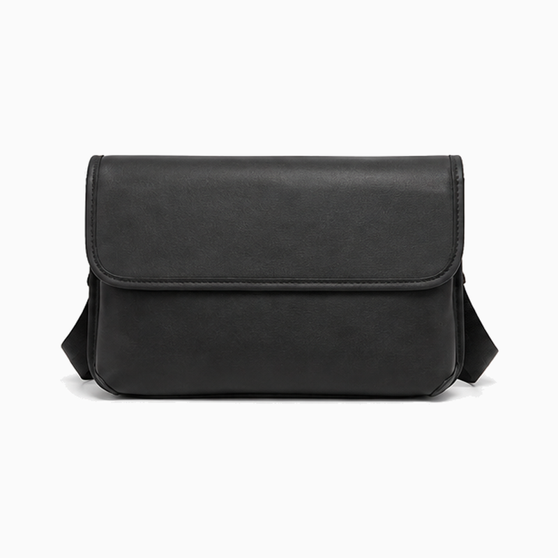 Herren Messenger Crossbody Tasche mit Überschlag – Schwarz