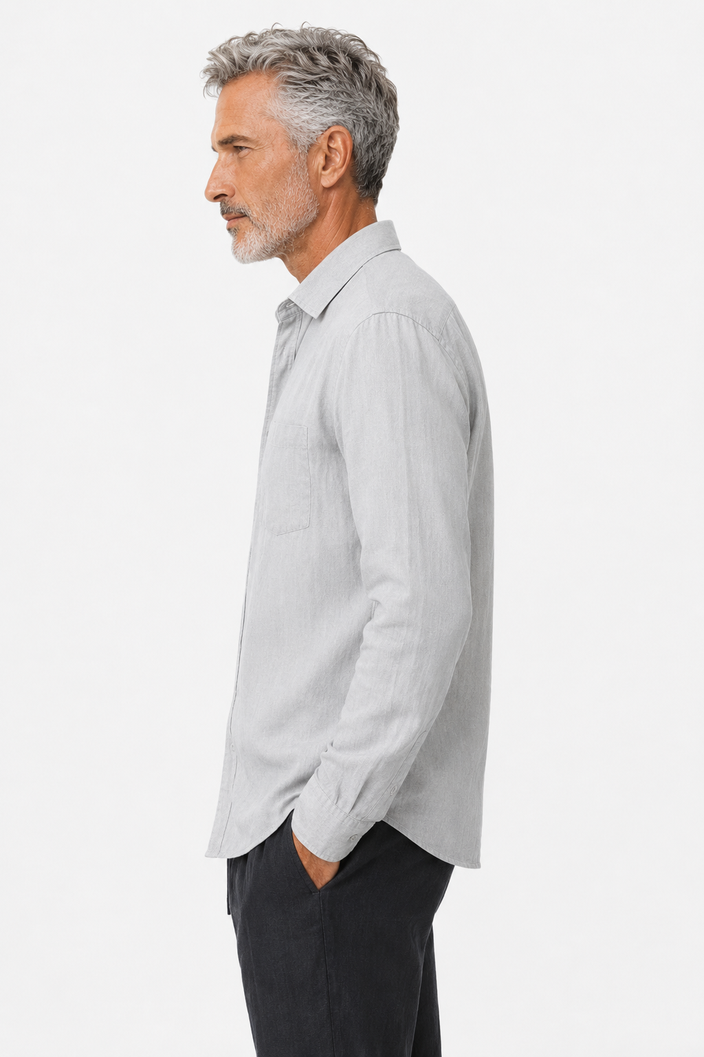 Männer Leinen Sommer Set - Langarmshirt & Hose Grau/Schwarz