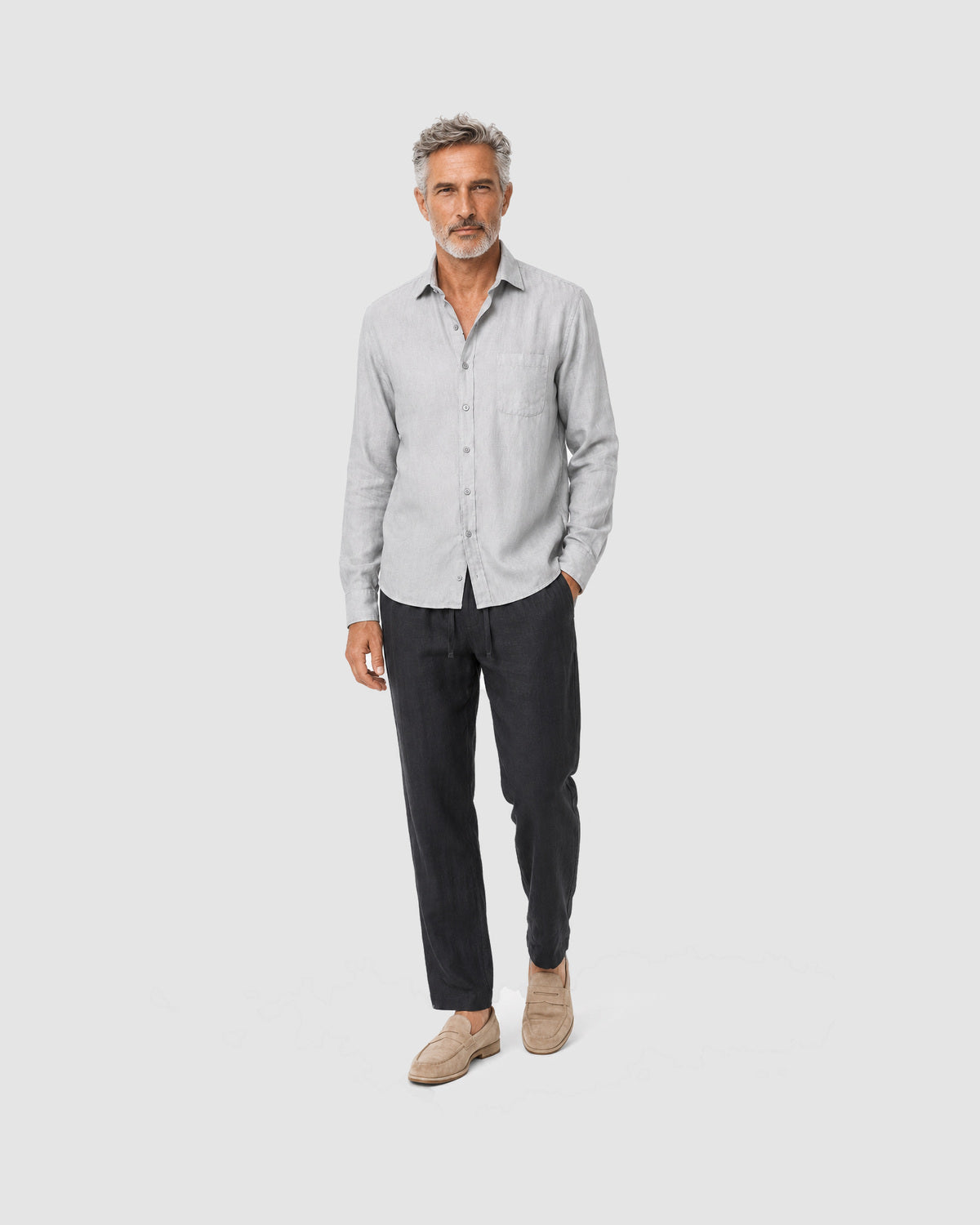 Herren Leinen-Set Langarm mit Hose – Grau/Schwarz, Bild 4