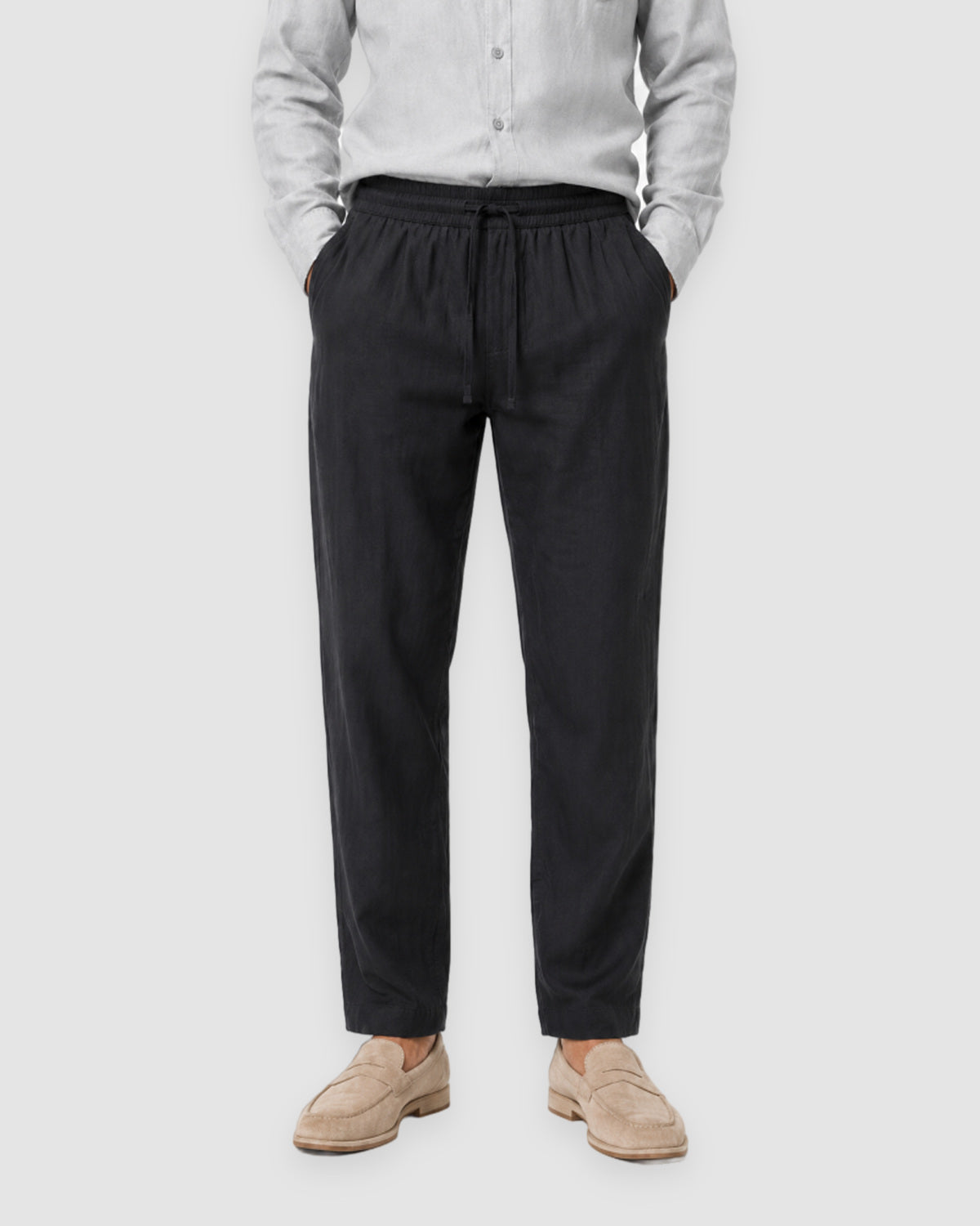 Herren Leinen-Set Langarm mit Hose – Grau/Schwarz, Bild 8