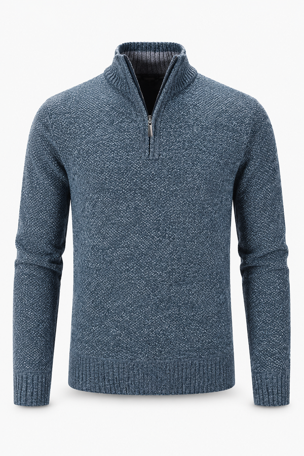 Blauer Herren-Strukturpullover mit Half-Zip
