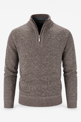 Brauner Herren-Strukturpullover mit Half-Zip