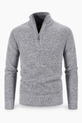 Hellgrauer Herren-Strukturpullover mit Half-Zip
