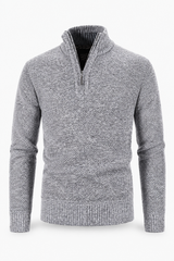 Hellgrauer Herren-Strukturpullover mit Half-Zip