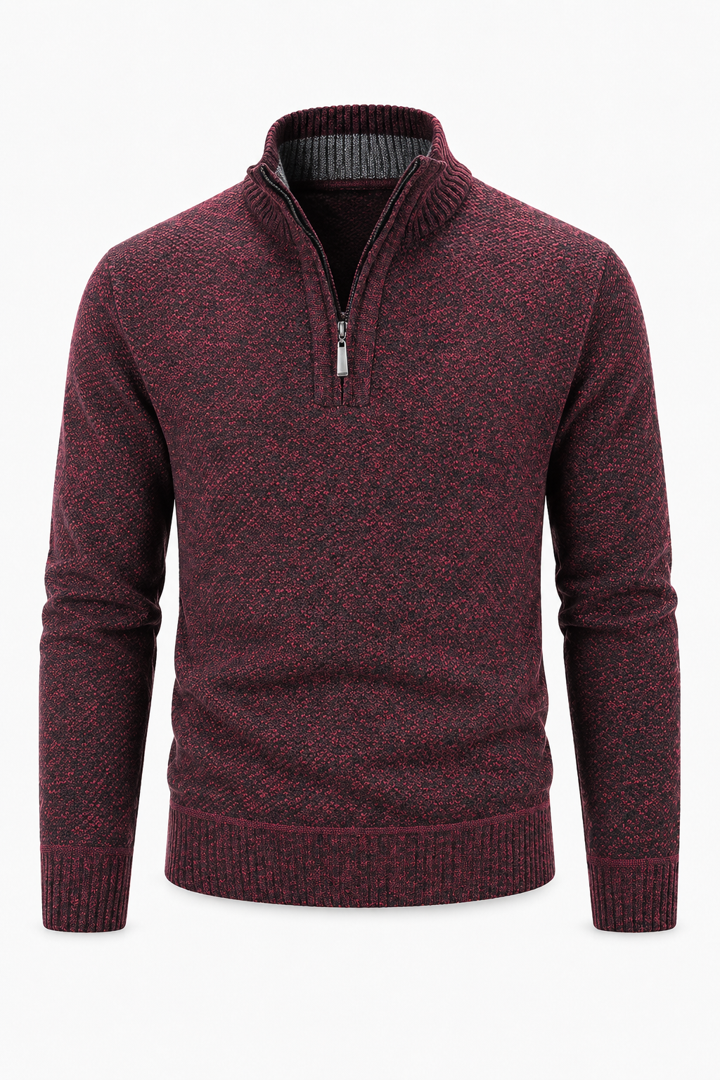 Weinroter Herren-Strukturpullover mit Half-Zip