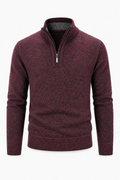 Weinroter Herren-Strukturpullover mit Half-Zip